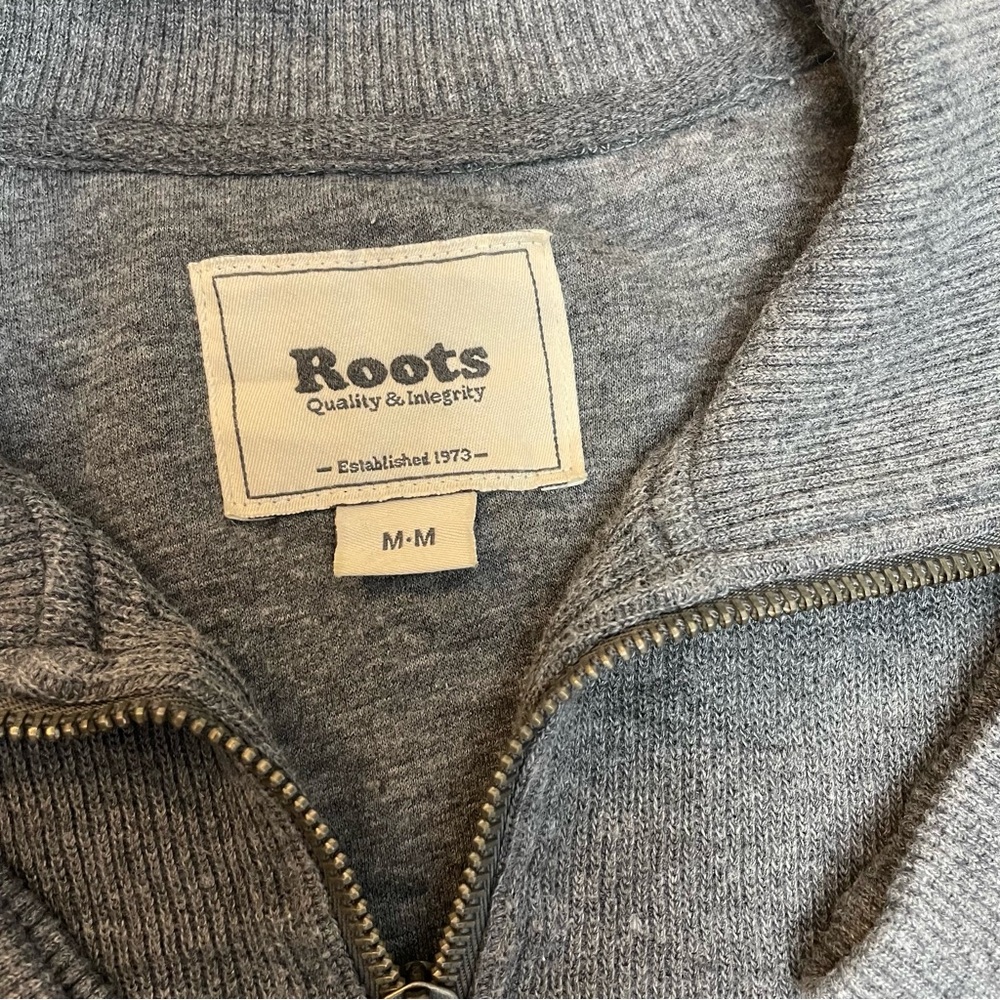 Roots Vintage Heather Grey Quarter Zip Sweater Mens Medium Cotton 80’s Look - Picture 2 of 9